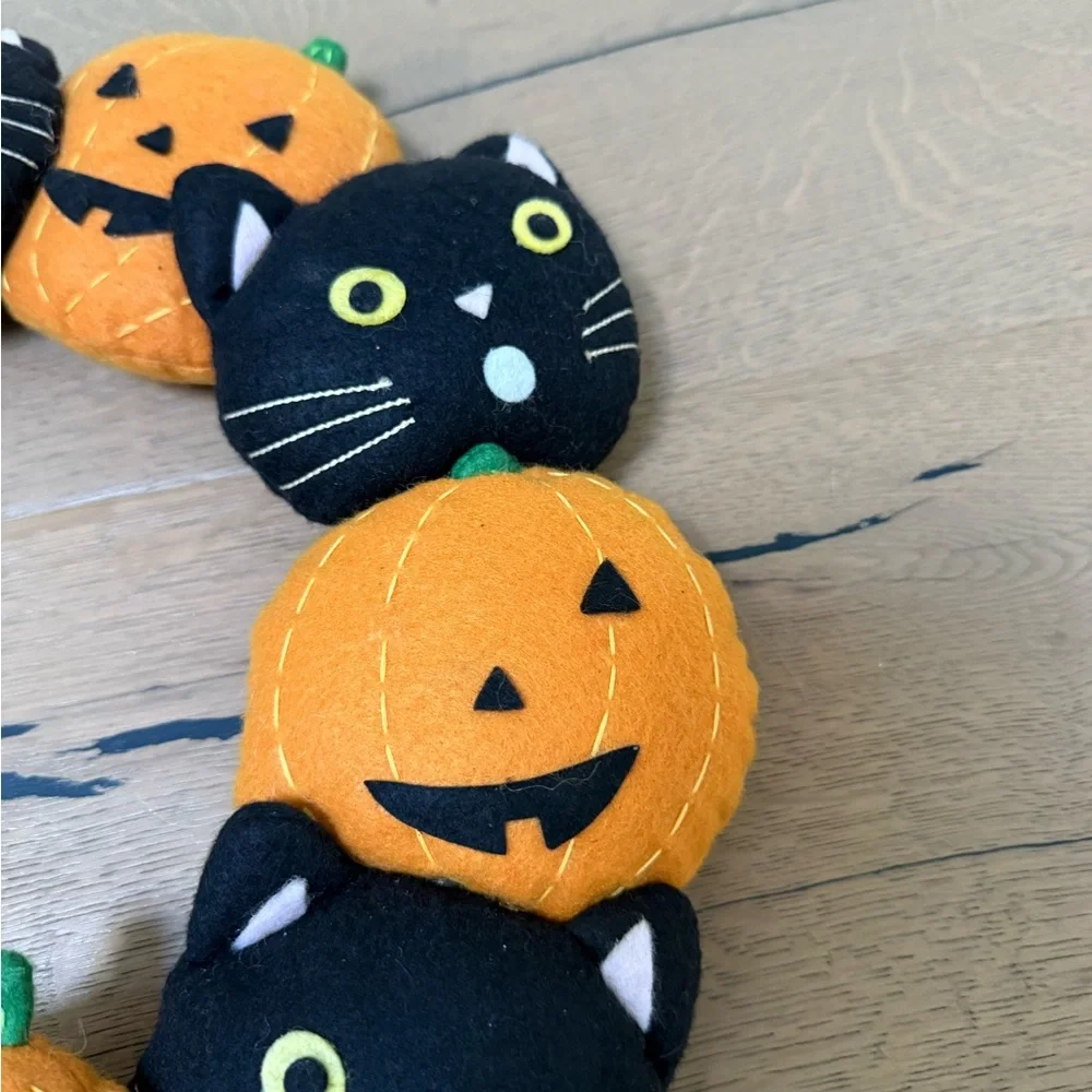 Adorable Halloween Black Cat and Pumpkin Wreath